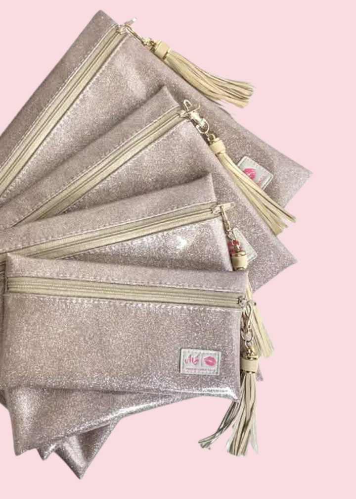 Makeup Junkie Bags - Champagne Stardust Glitter Travel Bags [Pre-Order]