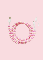 Glamfox - Pink & Orange Beaded Phone Charger [Dual USB-C & Lightning]