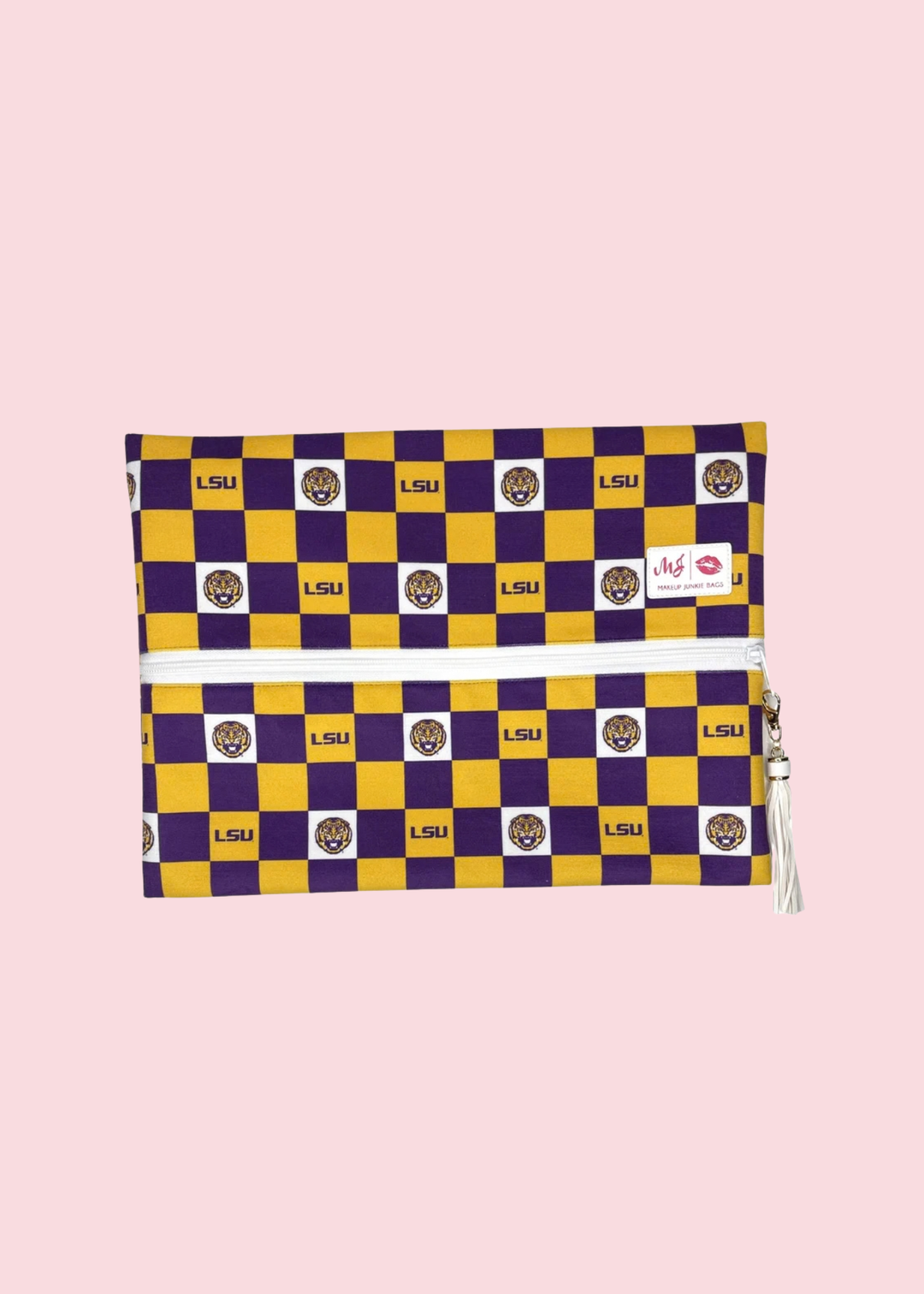 Makeup Junkie Bags - Checkered Louisiana State University Travel Bags [Pre-Order]