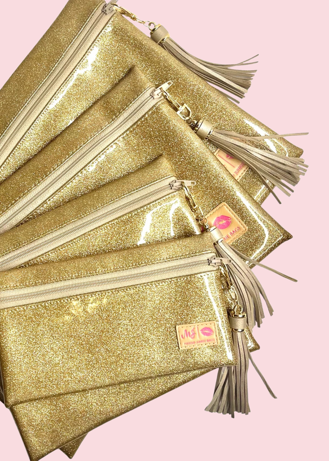 Makeup Junkie Bags - Gold Stardust Glitter Travel Bags [Pre-Order]