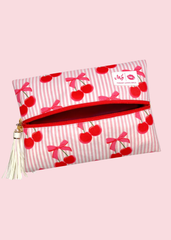 Makeup Junkie Bags - Cherry Pinstripe Travel Bags [Pre-Order]