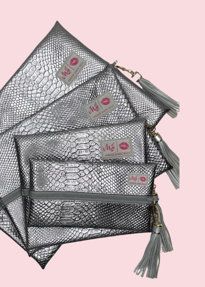 Makeup Junkie Bags - Platinum Python Travel Bags [Pre-Order]