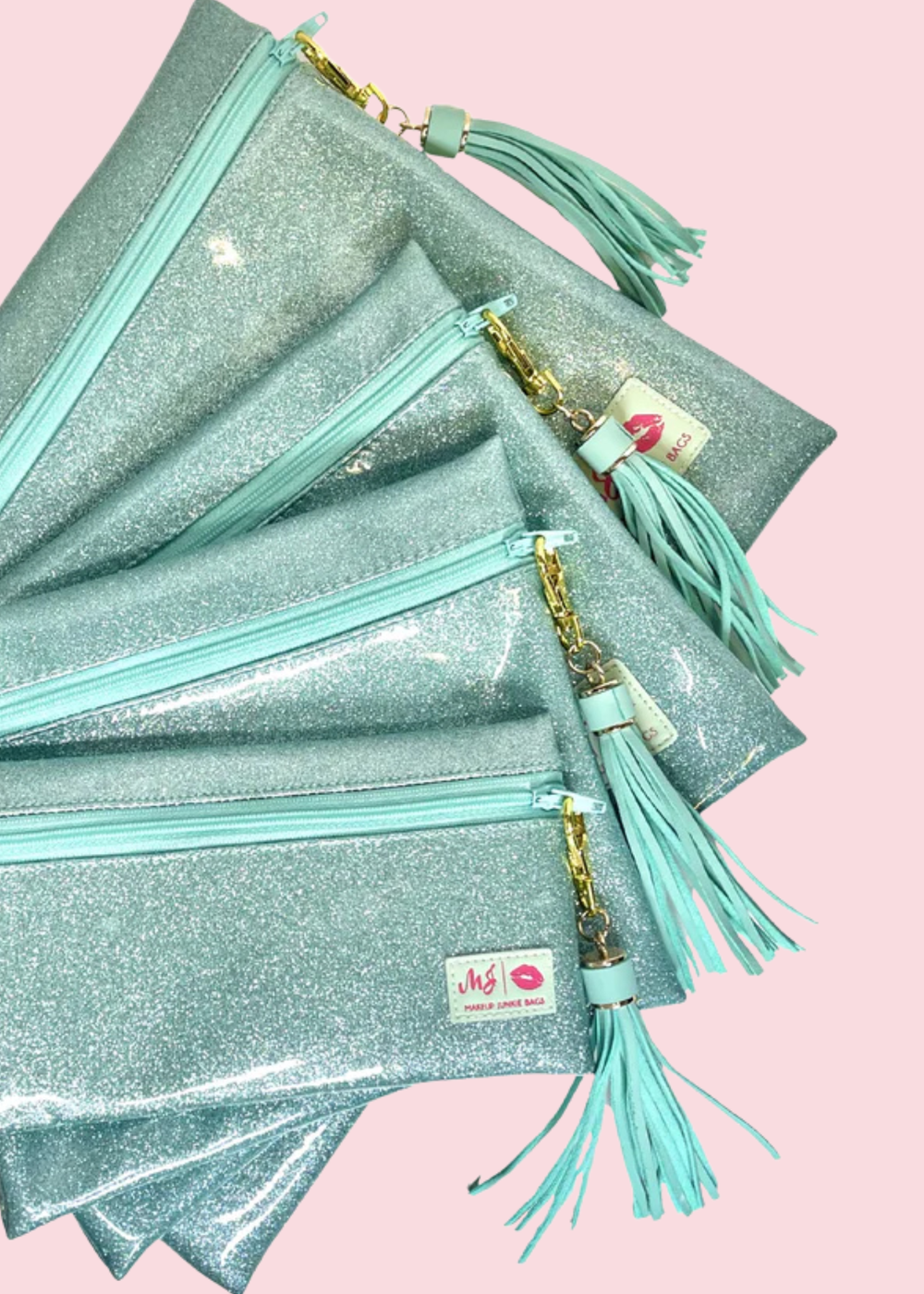 Makeup Junkie Bags - Mint Stardust Glitter Travel Bags [Pre-Order]