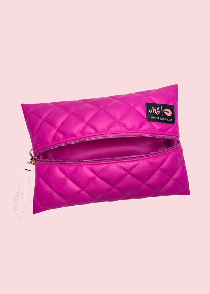 Makeup Junkie Bags - Luxe Hot Pink Quilted Travel Bags [Pre-Order]