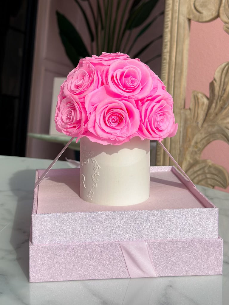 Bright Pink Classic Round Forever Roses - Small