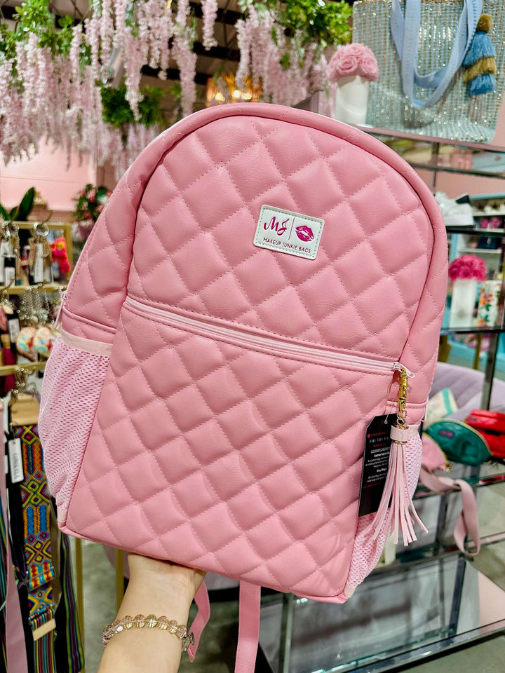 Makeup Junkie Bags - Blush Luxe Quilted Backpack [Pre-Order]