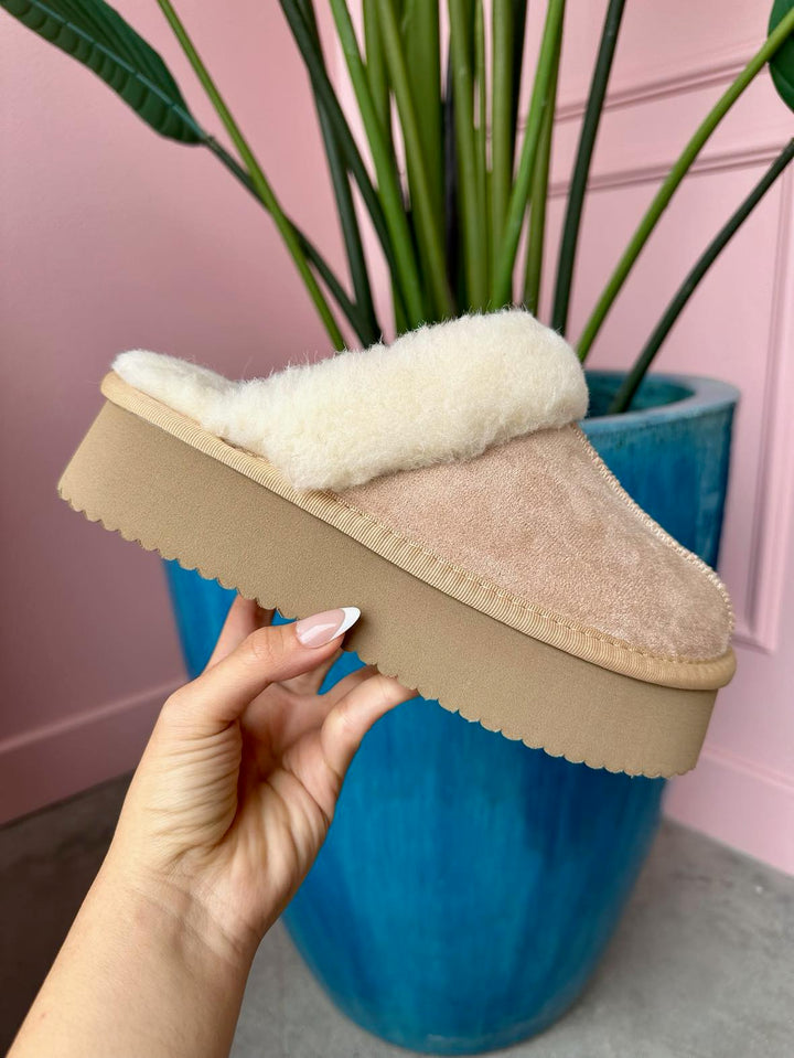 Corkys - Cuddle Up Platform Slippers in Camel