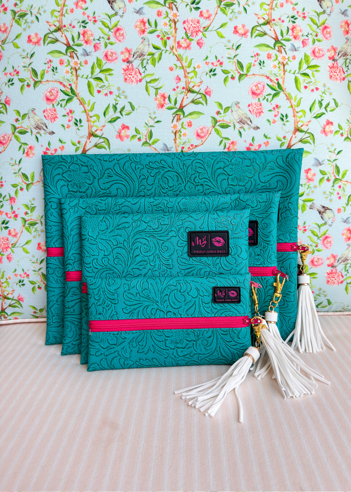 Makeup Junkie Bags - Turquoise Dream Flat Lay [Ready to Ship]