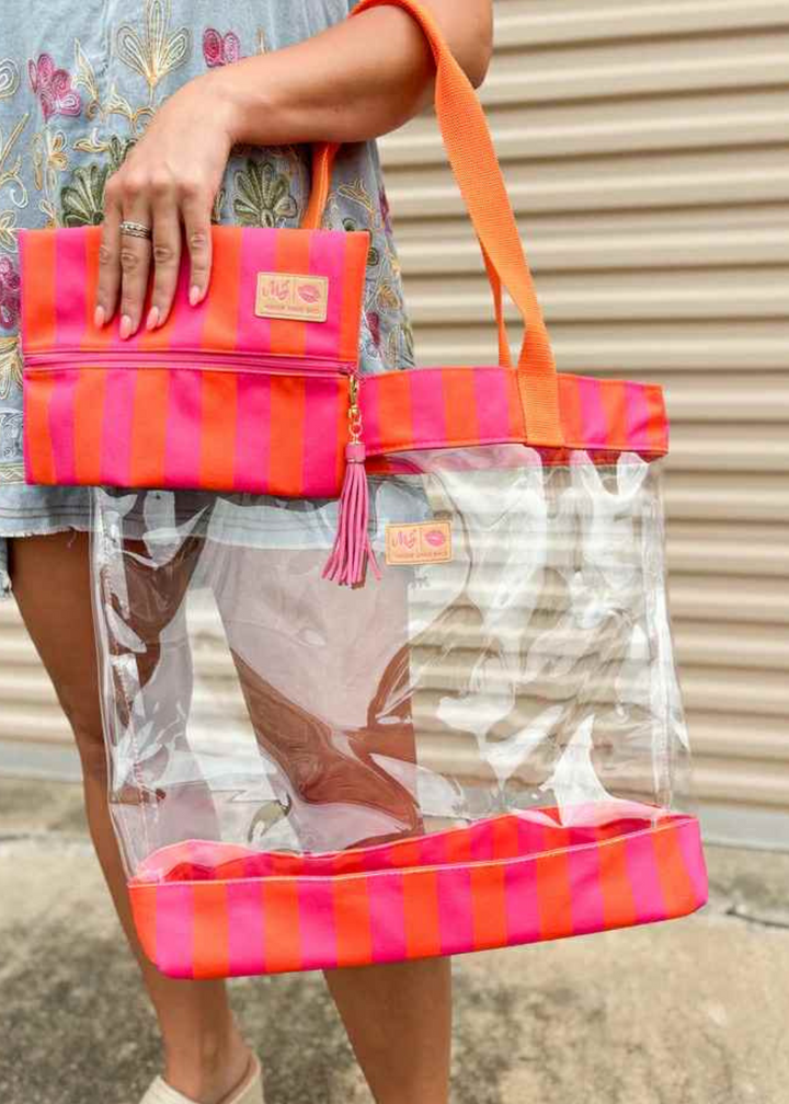 Makeup Junkie Bags - Cabana Pink Clear Beach Tote [Pre-Order]