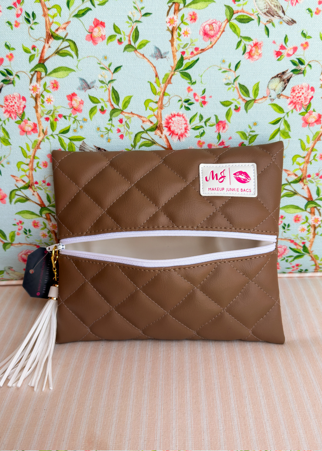 Makeup Junkie Bags - Mocha Brown Luxe Quilted Flat Lay [Pre-Order]