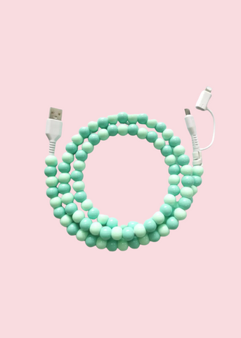Glamfox - Light Teal Beaded Phone Charger [Dual USB-C & Lightning]