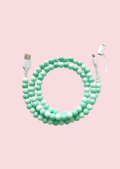 Glamfox - Light Teal Beaded Phone Charger [Dual USB-C & Lightning]