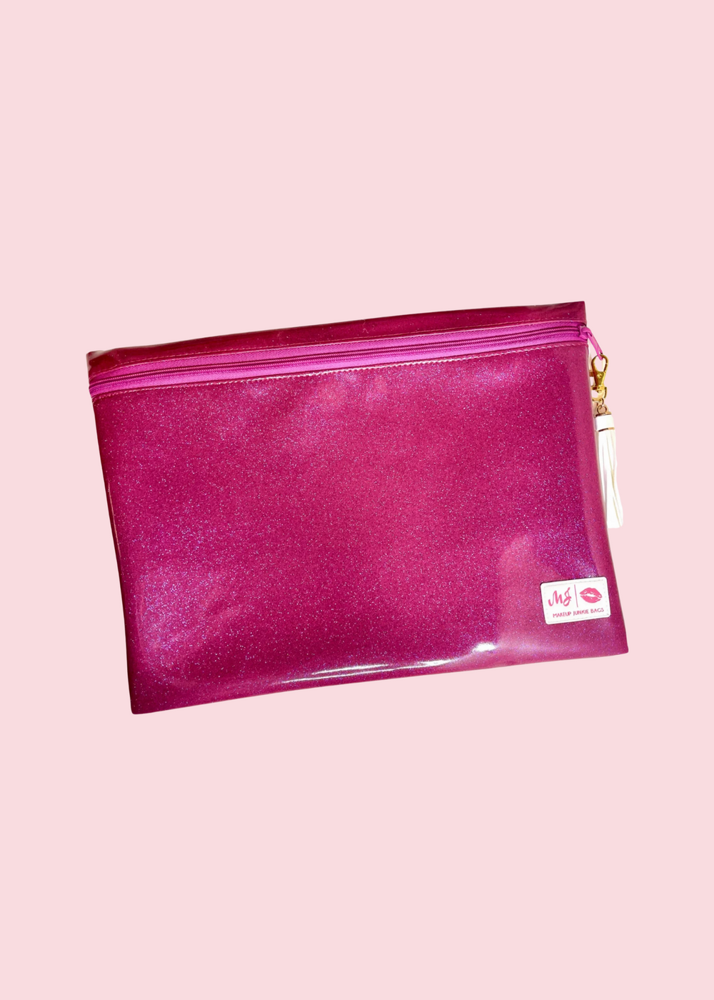 Makeup Junkie Bags - Glitter Orchid Jumbo Top Zip Flat Lay [Pre-Order]