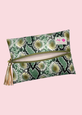Makeup Junkie Bags - Olive Viper Flat Lay [Pre-Order]