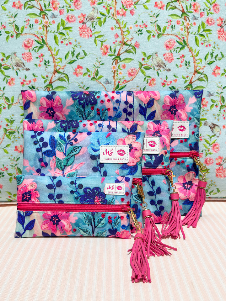 Makeup Junkie Bags - Blue Vine Flat Lay [Ready to Ship]