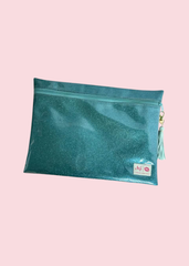 Makeup Junkie Bags - Turquoise Stardust Glitter Jumbo Top Zip [Pre-Order]