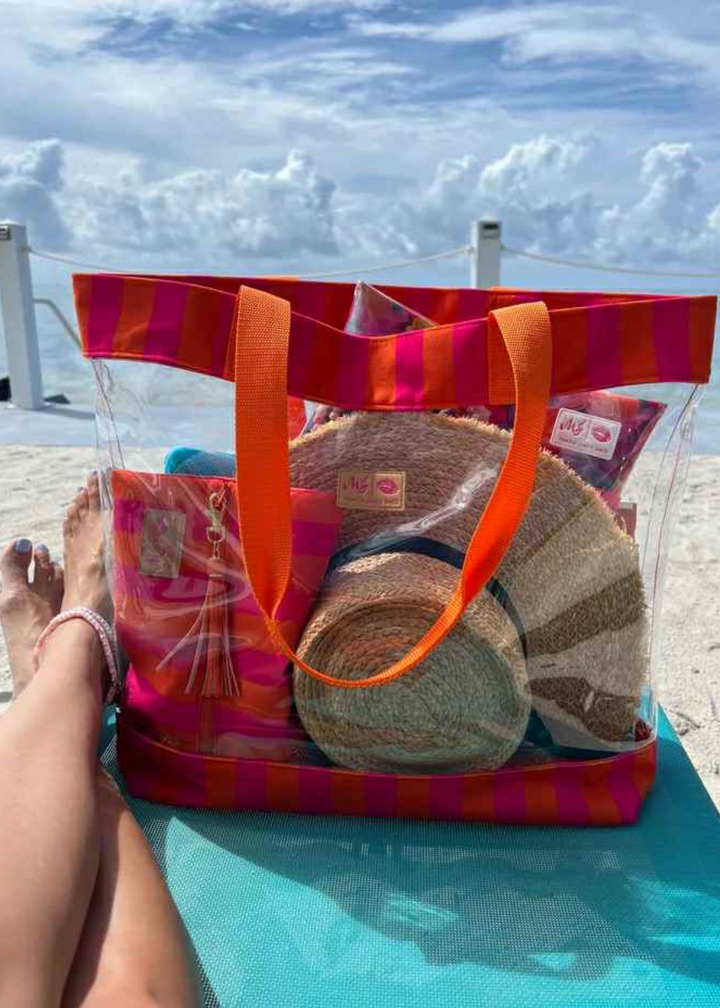 Makeup Junkie Bags - Cabana Pink Clear Beach Tote [Pre-Order]