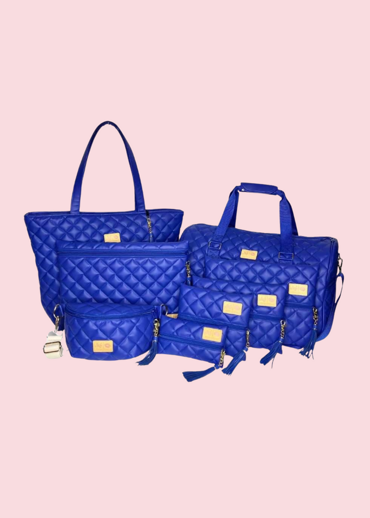 Makeup Junkie Bags - Luxe Quilted Cobalt Travel Bags [Pre-Order]