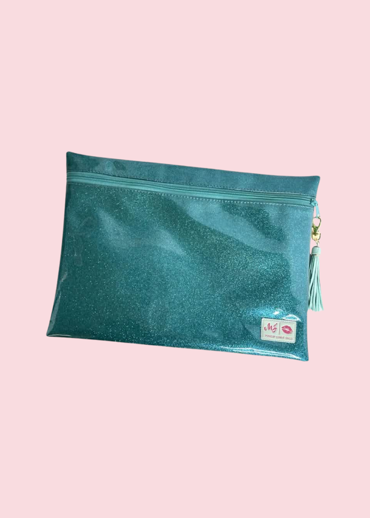 Makeup Junkie Bags - Turquoise Stardust Glitter Travel Bags [Pre-Order]