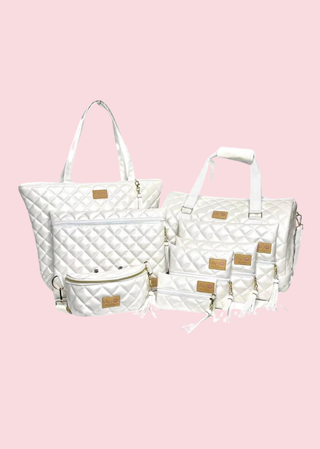Makeup Junkie Bags - Luxe Ivory Pearl Quilted Travel Bags [Pre-Order]