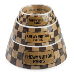 Haute Diggity Chewy V Brown Check Dog Bowl