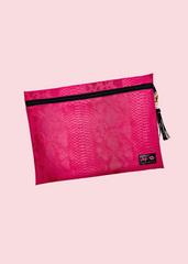 Makeup Junkie Bags - Pink Python Jumbo Top Zip Flat Lay [Pre-Order]