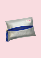 Makeup Junkie Bags - Silver Lining Royal Blue Flat Lay [Pre-Order]