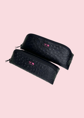 Makeup Junkie Bags - Black Ostrich Joey Pouch Bundle [Pre-Order]