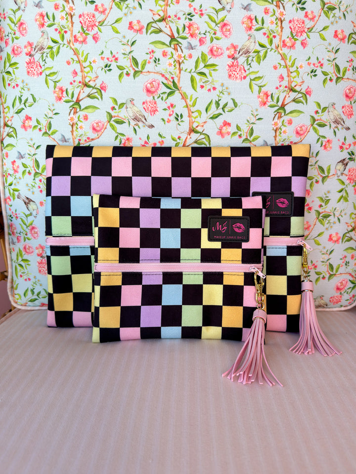 Makeup Junkie Bags - Rainbow Pastel Checker [Ready to Ship]