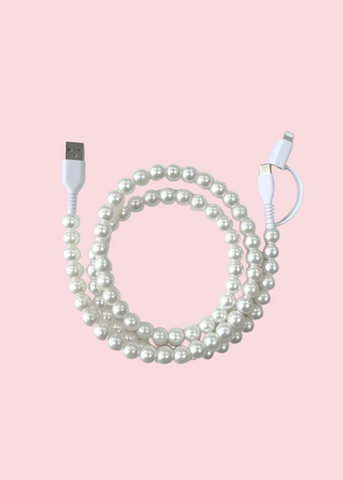Glamfox - Pearl Beaded Phone Charger [Dual USB-C & Lightning]