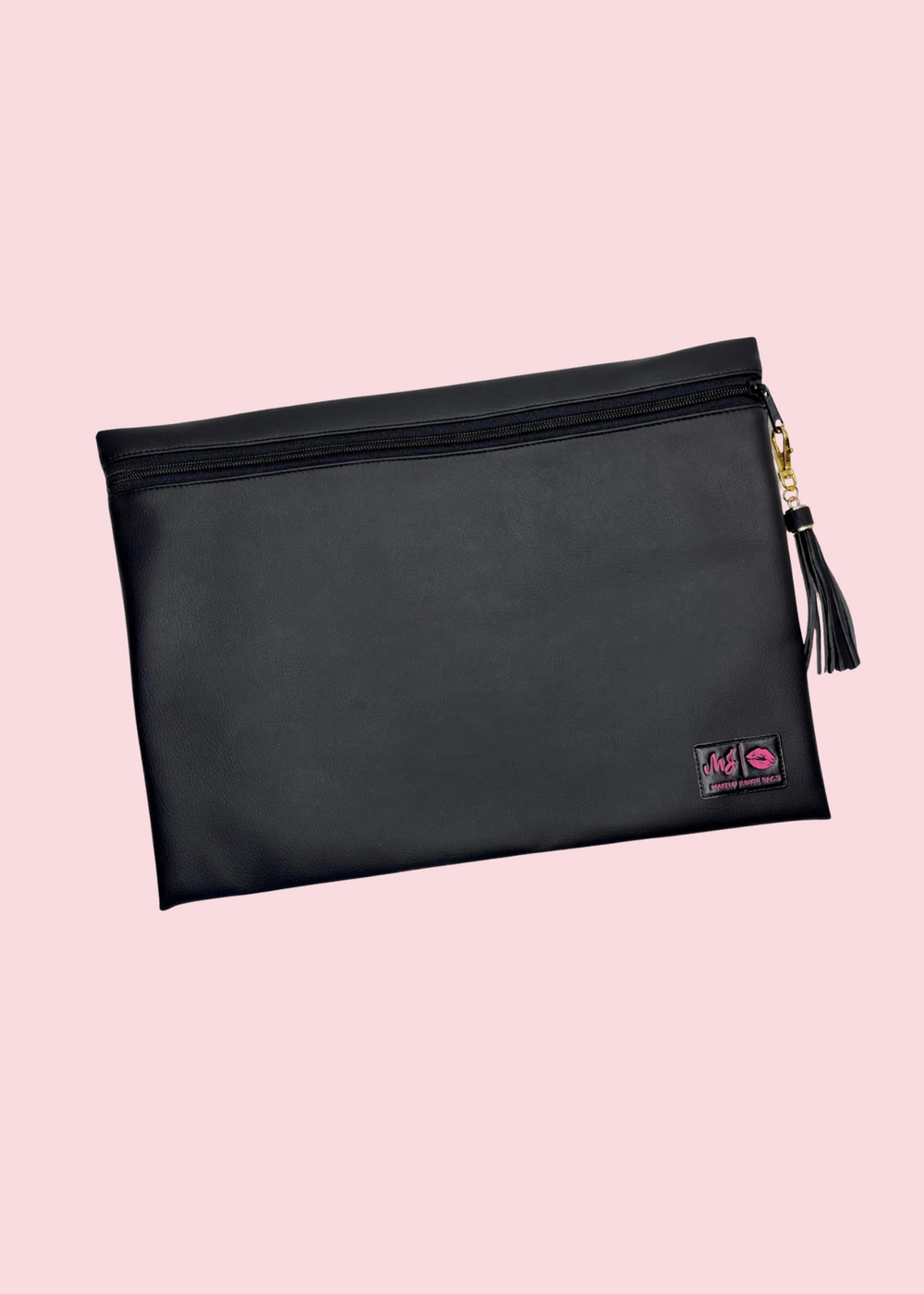 Makeup Junkie Bags - Bella Onyx Jumbo Top Zip Flat Lay [Pre-Order]