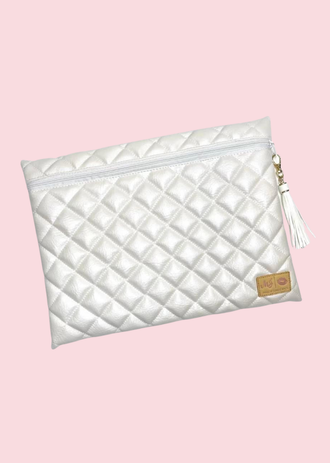 Makeup Junkie Bags - Luxe Ivory Pearl Quilted Laptop Case [Pre-Order]