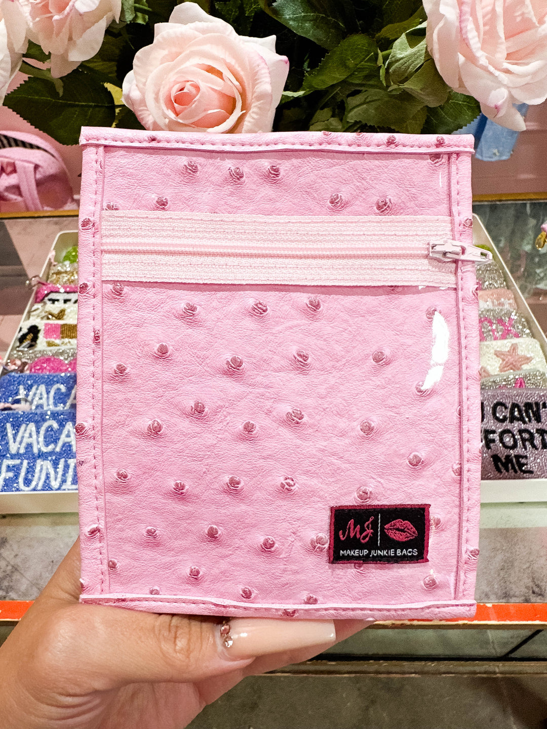 Makeup Junkie Bags - Pink Ostrich Jewelry Pouch [Pre Order]