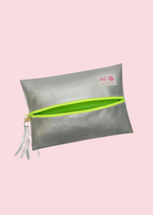 Makeup Junkie Bags - Silver Lining Neon Green Flat Lay [Pre-Order]