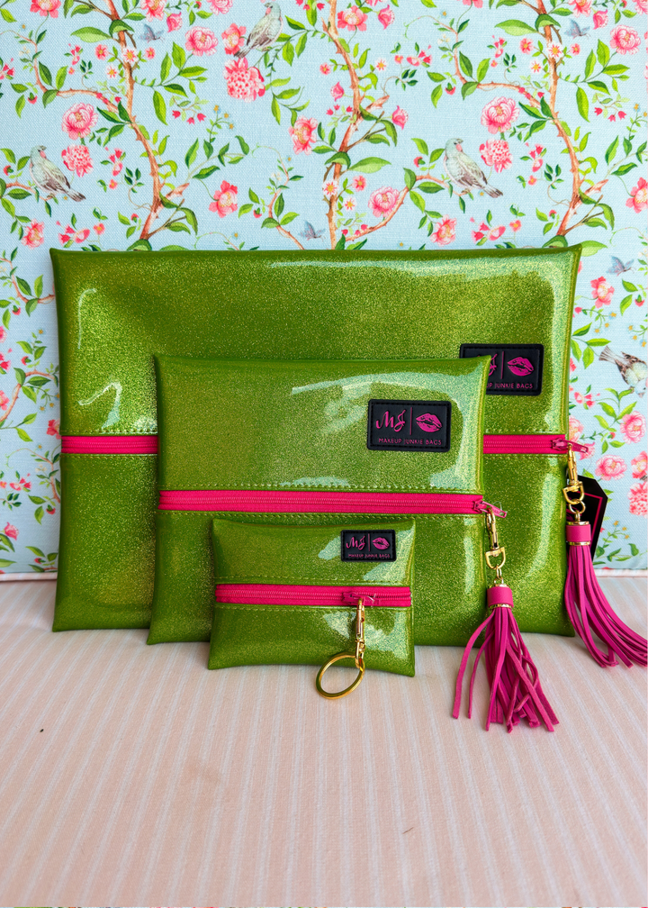 Makeup Junkie Bags - Glitter Limeade Flat Lay [Ready to Ship]