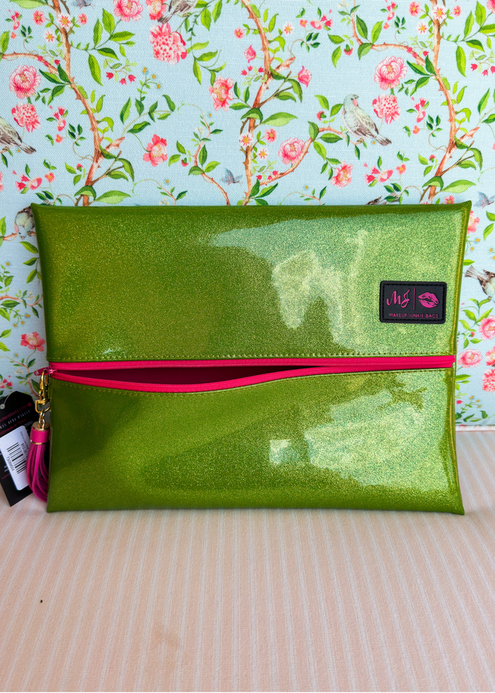 Makeup Junkie Bags - Glitter Limeade Flat Lay [Ready to Ship]