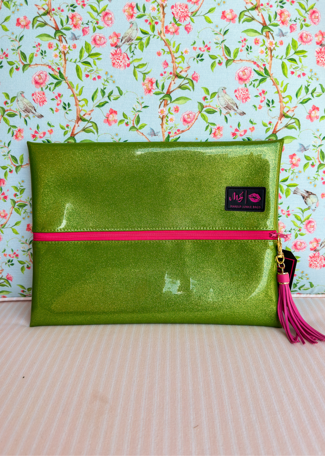 Makeup Junkie Bags - Glitter Limeade Flat Lay [Ready to Ship]