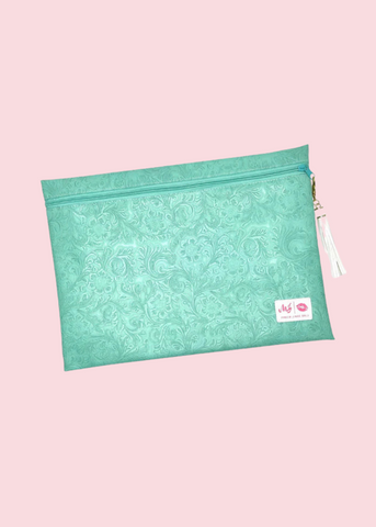 Makeup Junkie Bags - Mint To Be Jumbo Top Zip Flat Lay [Pre-Order]