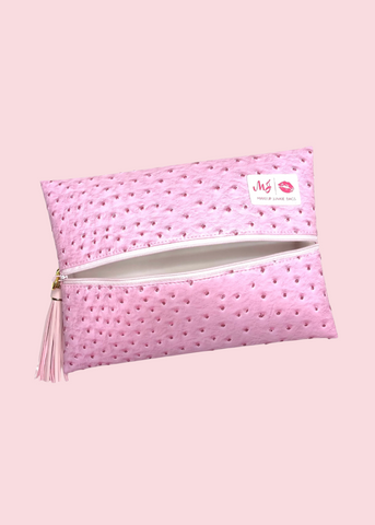 Makeup Junkie Bags - Blush Ostrich Flat Lay [Pre-Order]