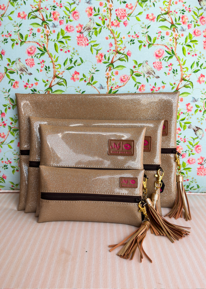 Makeup Junkie Bags - Glitter Champagne Flat Lay [Ready To Ship]