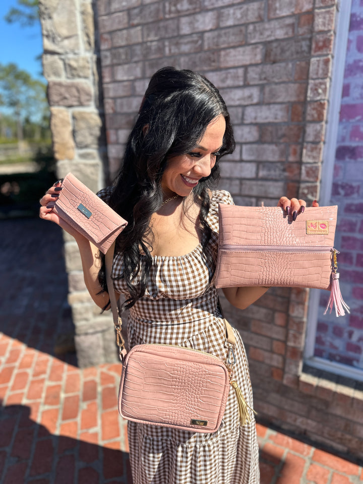 Makeup Junkie Bags - Dusty Blush Gator Pretty In Plaid Travel Bags [Pre-Order] - Glamfox Takeover