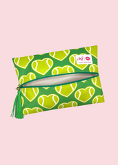 Makeup Junkie Bags - Sports Fan Tennis Green Hearts Flat Lay [Pre-Order]
