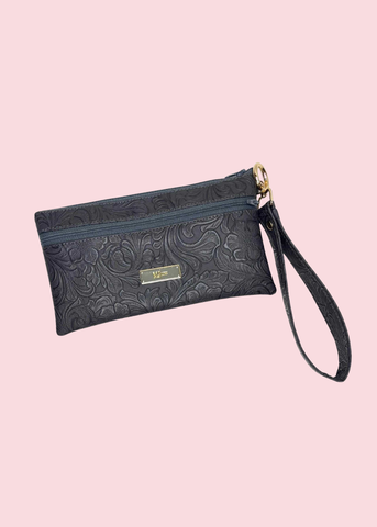 Makeup Junkie Bags - Lady Grey Tooled Luxe Demi Wristlet [Pre-Order] - Glamfox Takeover