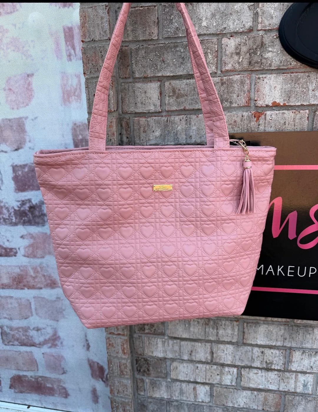 Makeup Junkie Bags - Mauve Hearts Quilted Tote [Pre-Order]