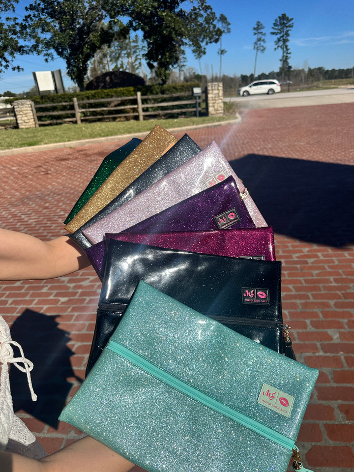 Makeup Junkie Bags - Kelly Green Stardust Glitter Travel Bags [Pre-Order]