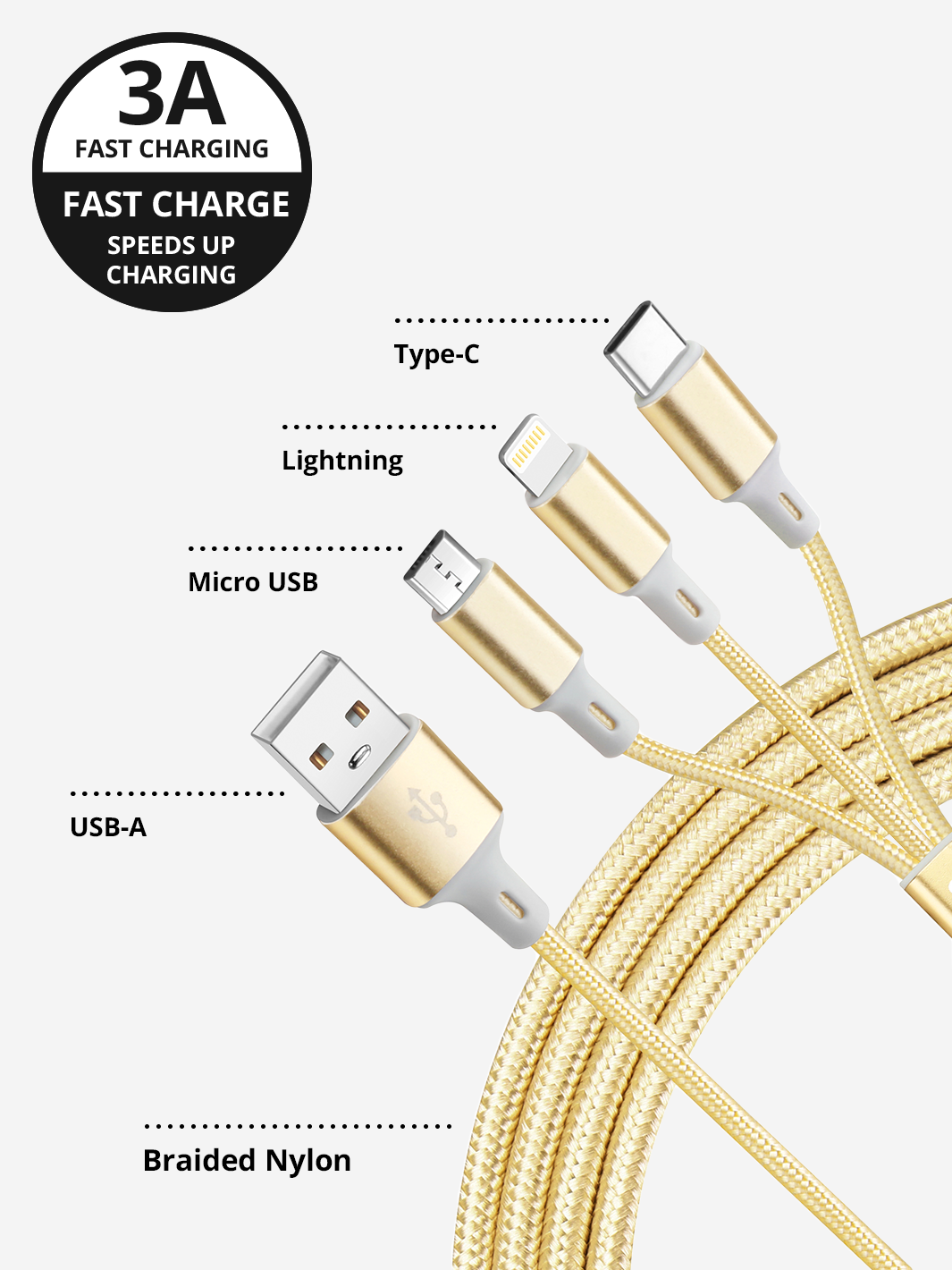 Ellie Rose - Gold 3 in-1 Charging Cable Keychain