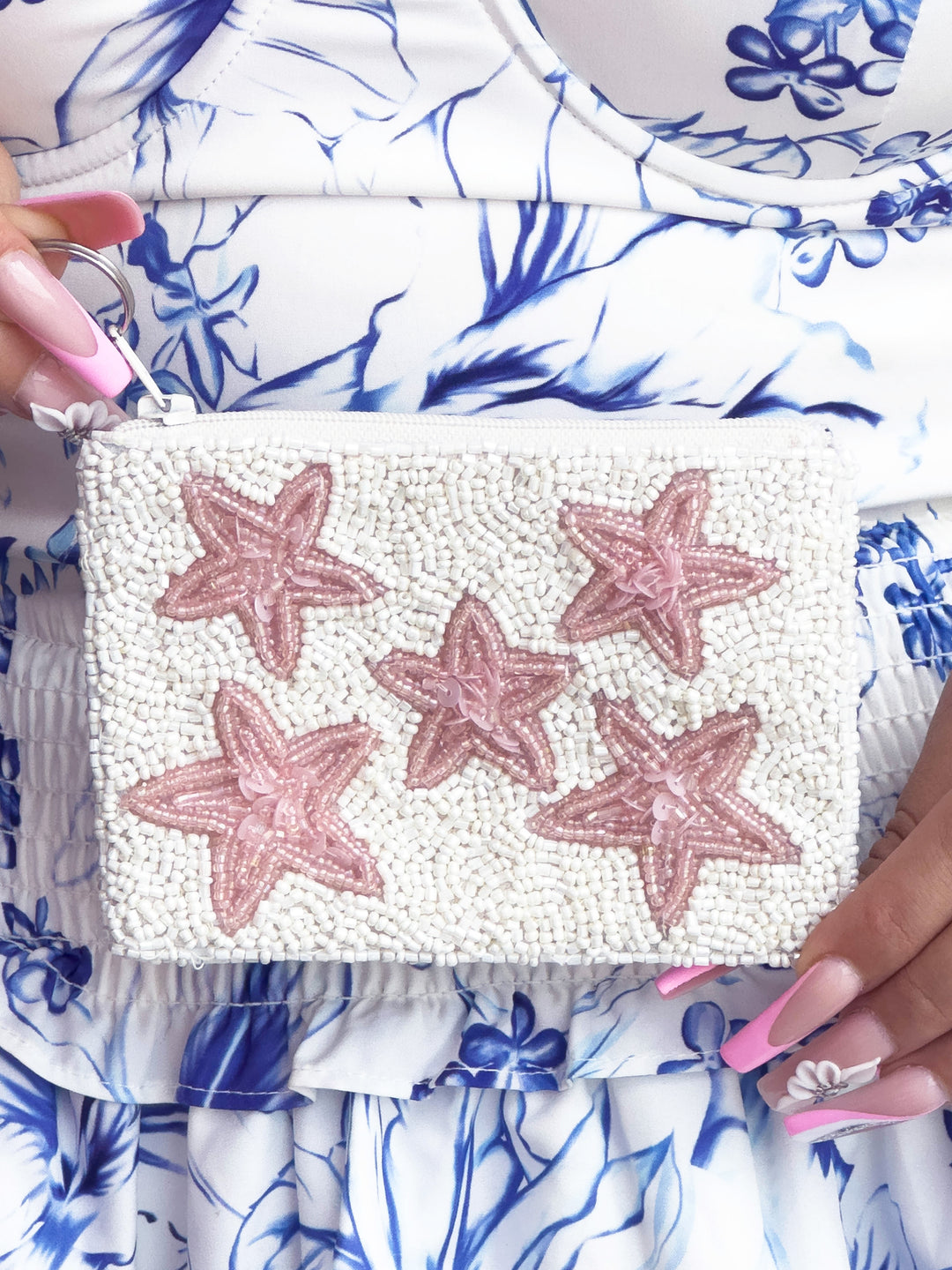 Glamfox - White Pink Star Beaded Coin Purse - [Ready to Ship]