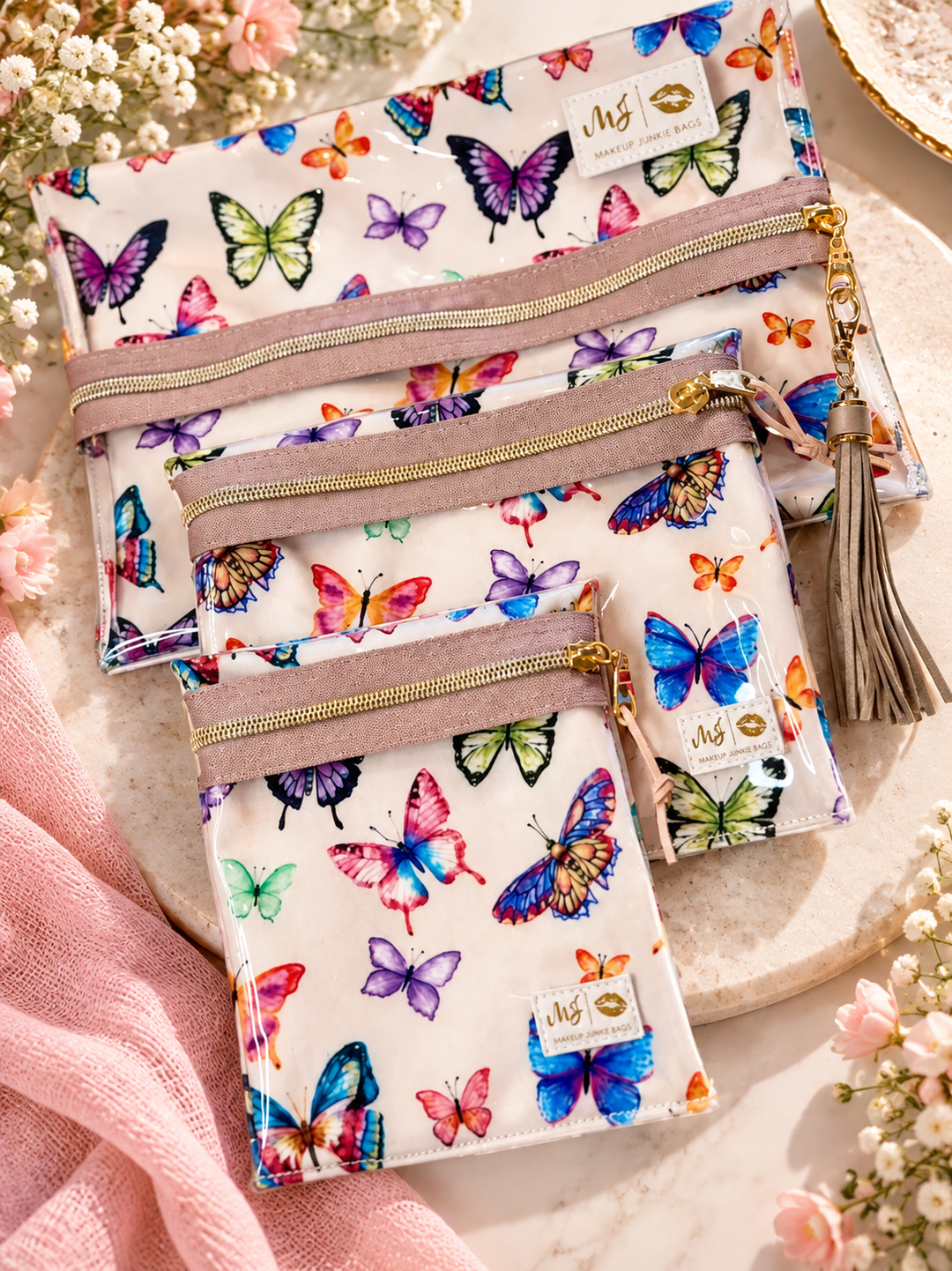 Makeup Junkie X TMLL Beauty Co - Flutter Travel Bags [Pre-Order] Ships 11/30