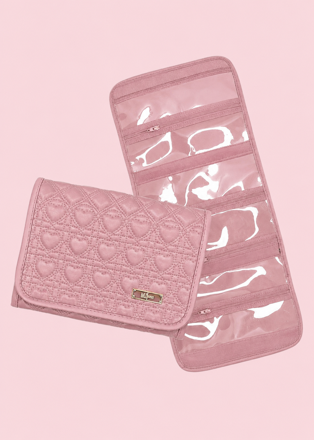 Makeup Junkie Bags - Mauve Hearts Quilted Gemkeeper Jewelry Bag [Pre-Order]