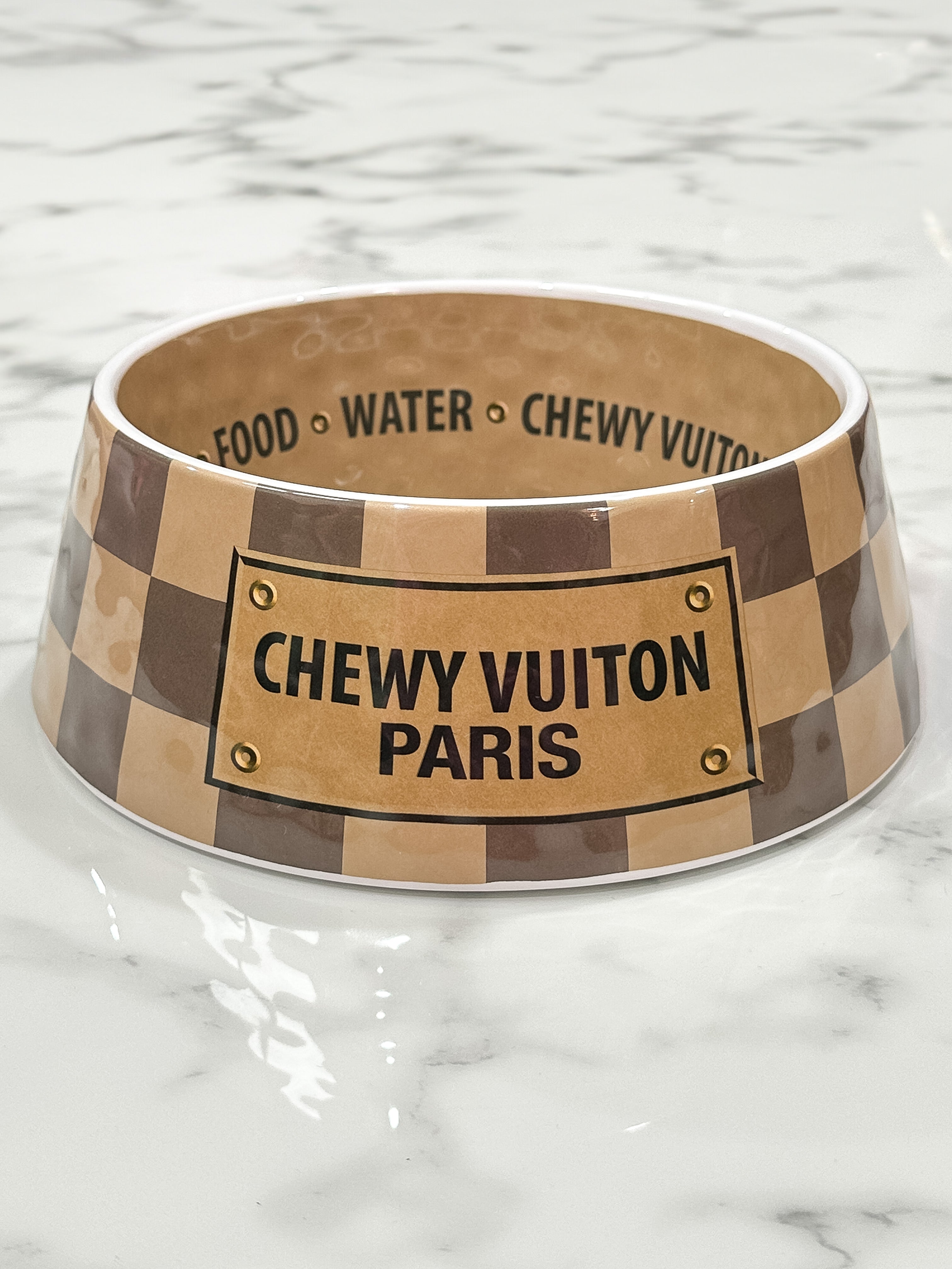Haute Diggity Chewy V Brown Check Dog Bowl – Glamfoxboutique.com